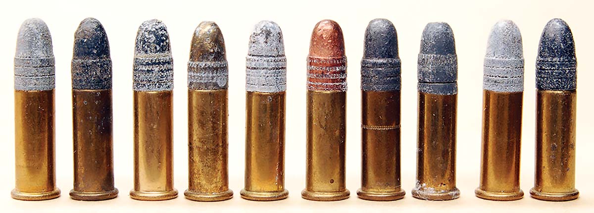 These early 22 LRs show just some of the differences in bullet nose shape. What effect these differences had is unknown.
